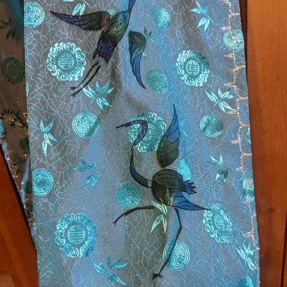 Teal hand-painted Ao Dai Tunic, size 8 - Picture 4 of 6